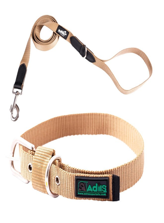 ADIL'S Adil’s Plain Nylon Dog Collar & Leash Combo Set | Durable Nylon with Adjustable Collar, Rust-Resistant Buckle & 360° Swivel Hook - Strong & Comfortable Pet Walking Set (Beige, M(16''-20'')) - Image 1
